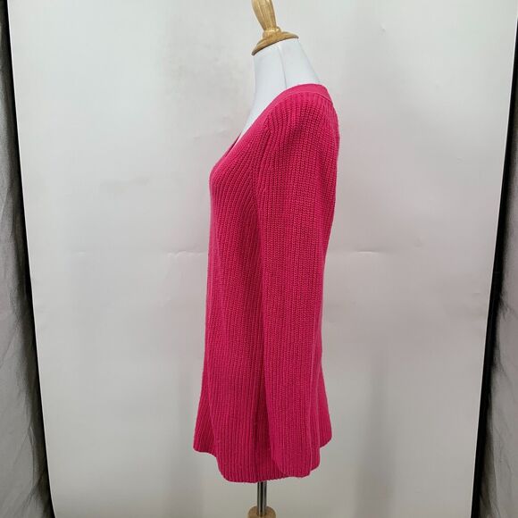 Lucky Brand Knit V Neck Tunic Sweater Women XS Extra Small Hot Pink Cotton Blend - Picture 5 of 12